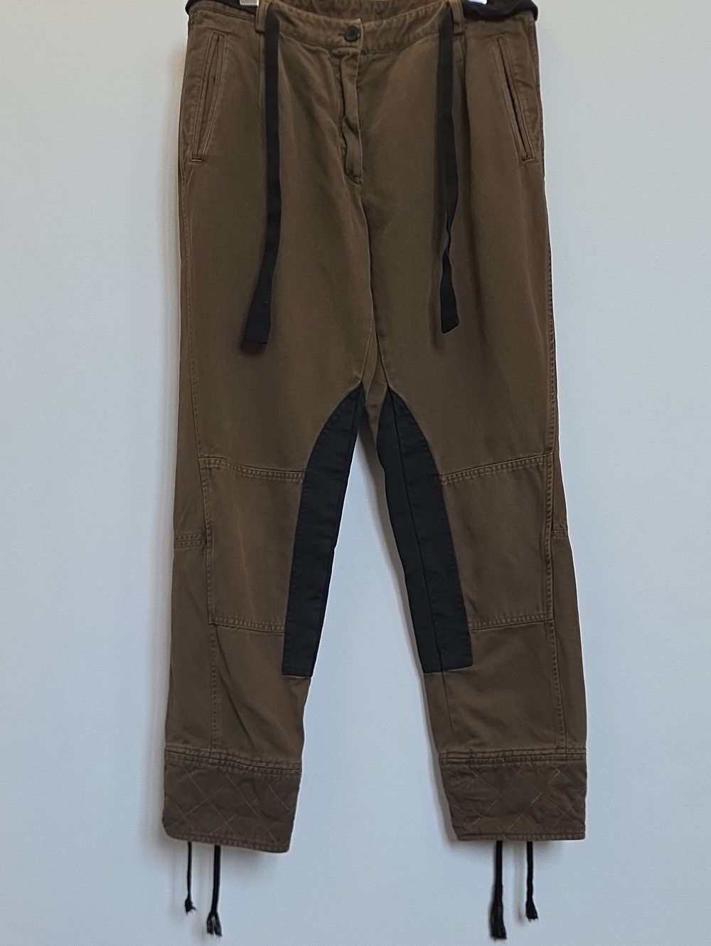 Dries Van Noten, Olive Brown Pants with Black Accents, Size 38 (30 waist) Unisex